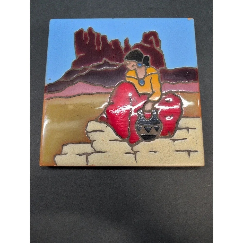 Earthtones Tile Trivet Wall Art Pottery Native Painting Pottery 6”